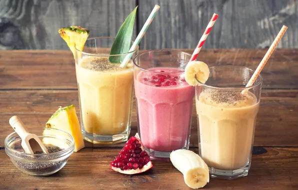 Cocktail, fruit, pineapple, banana, tube, garnet