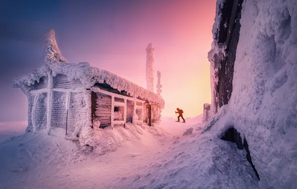 Picture winter, snow, nature, people, house, skier, Materov., Krasimir Matarov