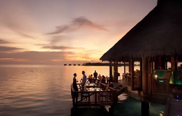 Sunset, the ocean, the evening, restaurant, The Maldives, resort