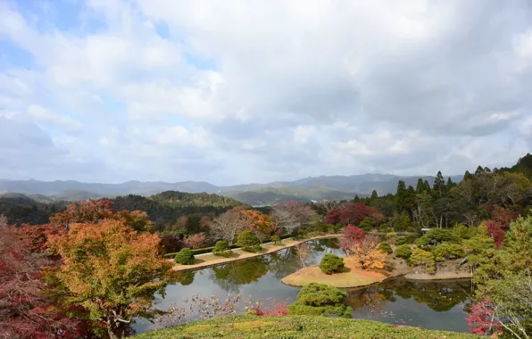 Autumn, lake, Park, hills, space