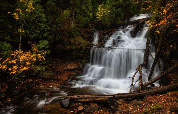 Autumn, forest, waterfall, Michigan, cascade, Michigan, Wagner Falls, Wagner Waterfall
