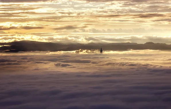 The sky, clouds, sunset