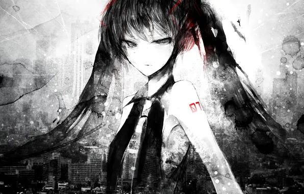 Paint, black and white, vocaloid, Hatsune Mike