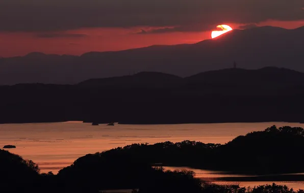 The sun, dawn, mountain, Japan, silhouette, landscape, japan, Mountain Miyagi