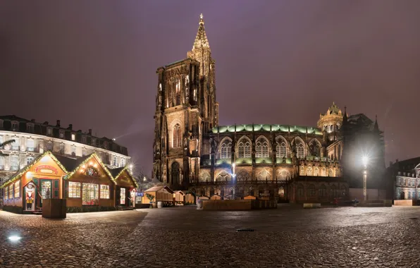 Night, lights, France, home, area, lights, Church, temple