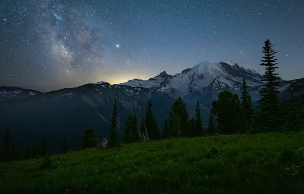 Mountains, night, The milky way