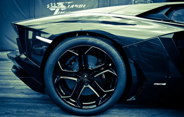 Lamborghini, wheel, disk, black, Aventador, lp700-4, Lamborghini, emendator