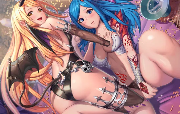 Demon, sake, boobs, breast, anime, wings, tail, vampire