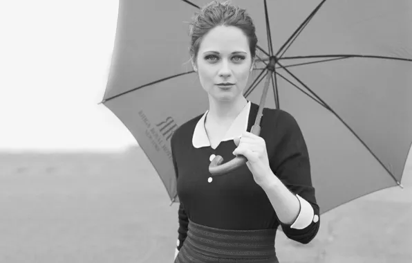 Picture look, girl, umbrella, umbrella, dress, black and white, singer, American actress