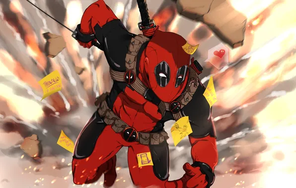 Picture joy, the explosion, weapons, fire, guy, art, stickers, deadpool
