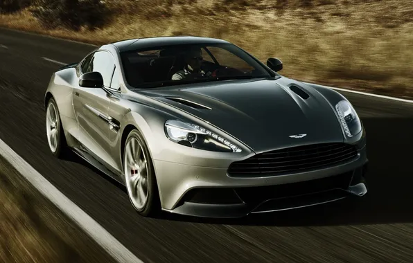Road, grey, background, Aston Martin, speed, supercar, the front, Aston Martin