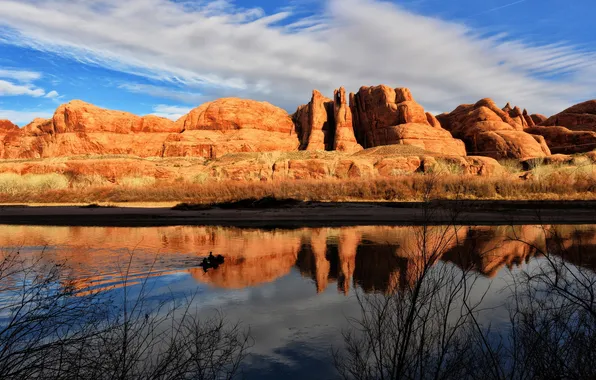 Landscape, mountains, river, United States, Utah, Moab