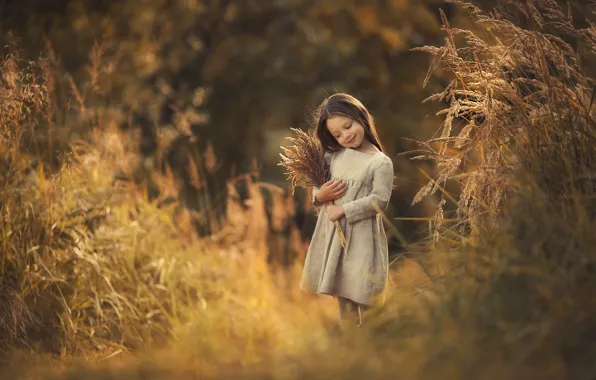 Field, smile, hair, girl