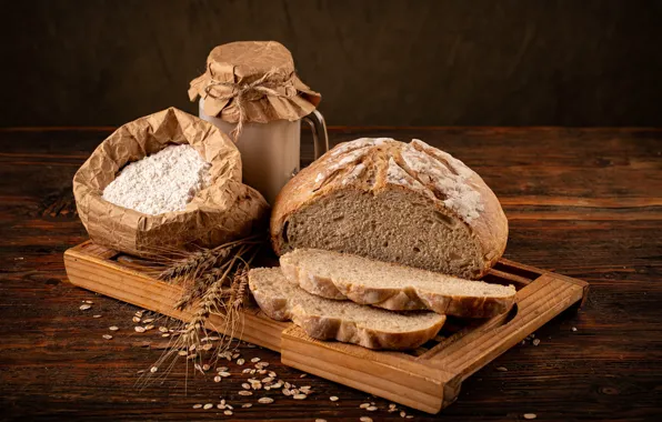 Board, bread, Bank, ears, bag, cutting, flour