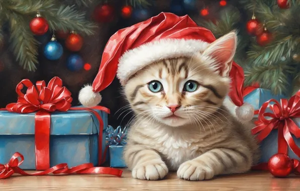 Cat, look, balls, branches, pose, kitty, figure, cat