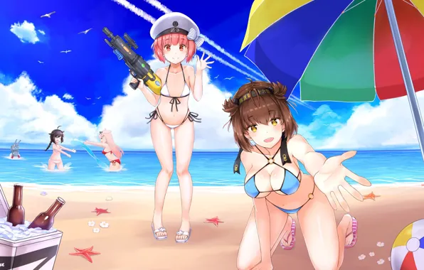 Beach, boobs, breast, umbrella, anime, tits, chest, busty