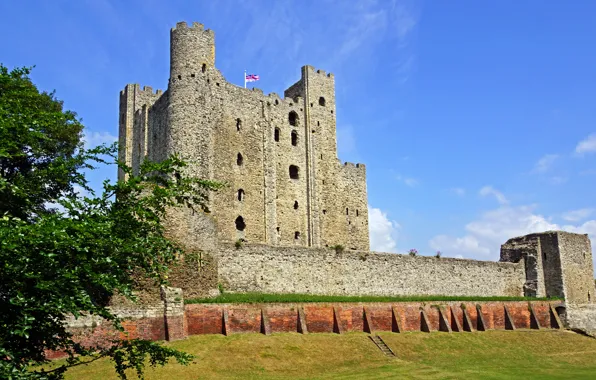 Castle, wall, England, tower, fortress, Rochester Castle