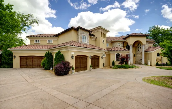 Clouds, design, house, mansion, lawns