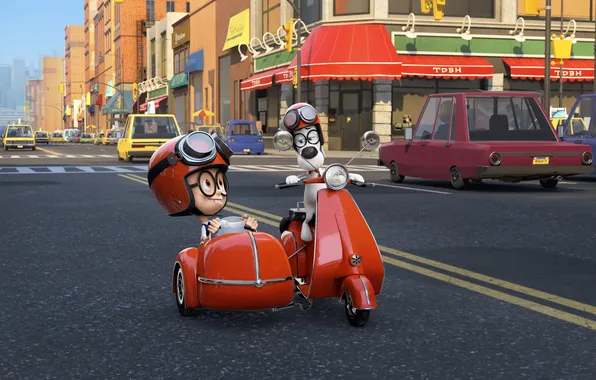 Road, street, cartoon, home, glasses, motorcycle, helmet, Sherman