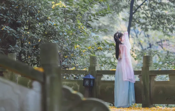 Beautiful, Asian, Model, Woman, Cute, Trees, Lamp, Pretty