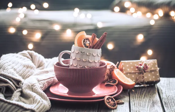 Picture lights, comfort, gift, Board, new year, orange, Christmas, mug