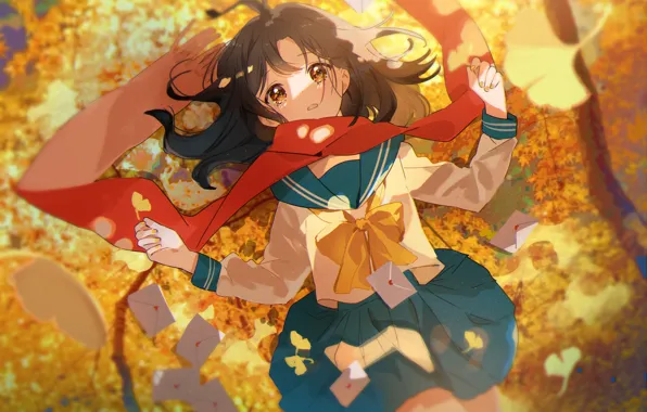 Autumn, girl, tears, letters