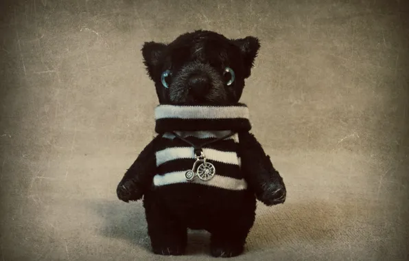 Toy, Teddy bear, handmade, striped shirt