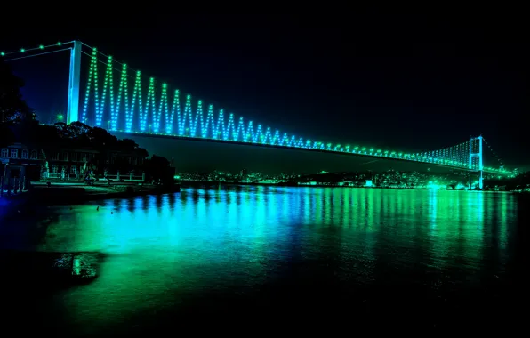 Picture bridge, the city, lights, photoshop, Contrast