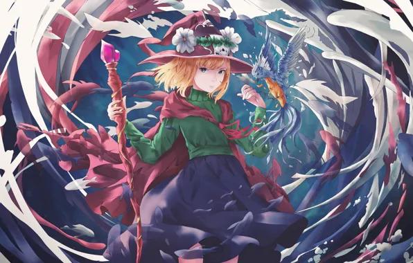 Girl, bird, the game, hat, Touhou, Touhou, Touhou