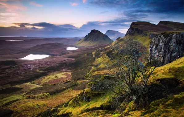 The sky, clouds, mountains, lake, hills, valley, UK
