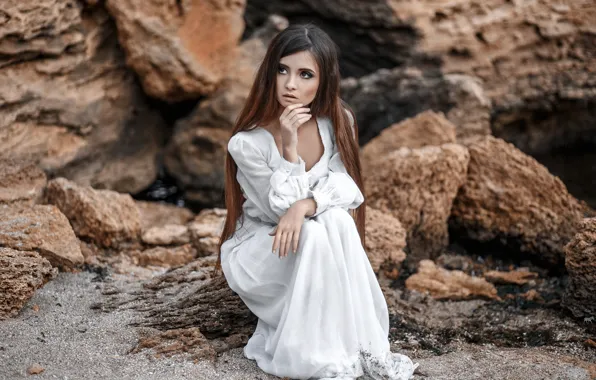 Look, girl, pose, mood, dress, red, white, beautiful