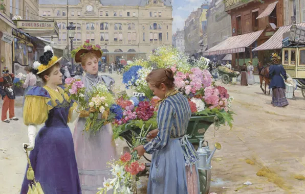 Picture Paris, Paris, 1893, French painter, French painter, oil on canvas, Merchant of flowers, Vendor colors