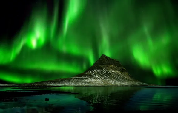 Sea, mountains, night, lights