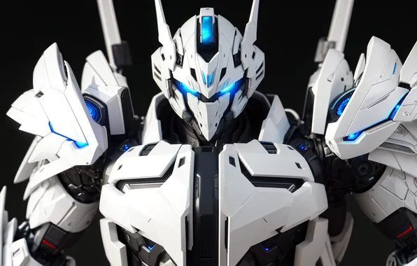 White, robot, transformer, black background