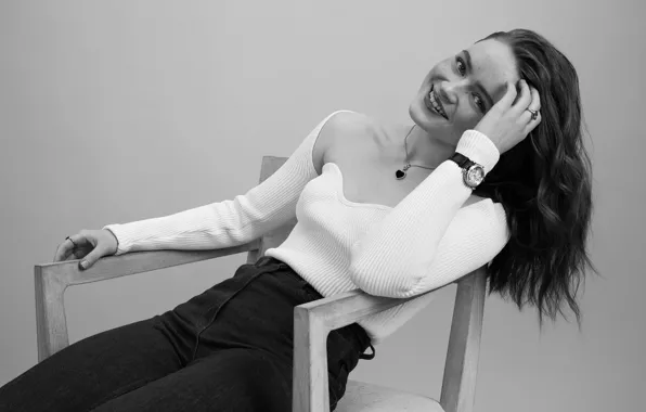 Picture look, girl, smile, photo, black and white, jumper, Sadie Sink