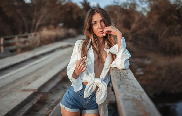 Chest, look, girl, pose, shorts, Alexey Slesarev, Alena Bogdanova