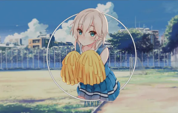 Girl, street, anime, a cheerleader, football field, madskillz