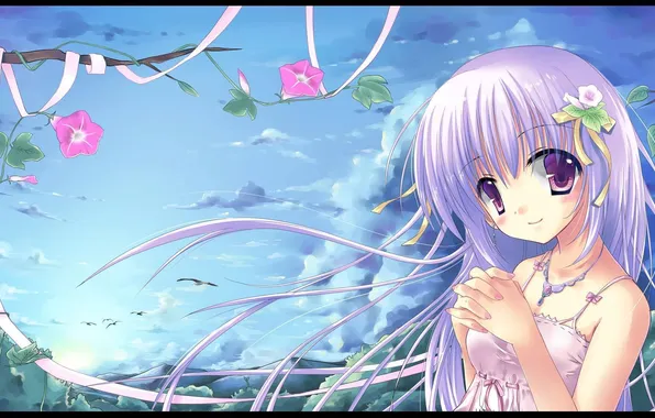 Picture flowers, the wind, anime, girl, bindweed
