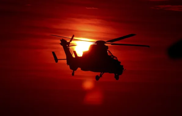 Picture sunset, silhouette, helicopter