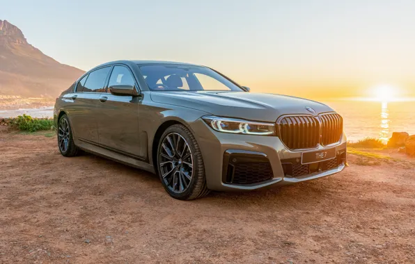 Car, machine, the sky, water, sunset, mountains, lights, BMW