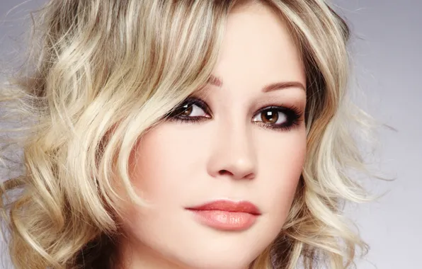 Girl, model, blonde, brown eyes, makeup. face