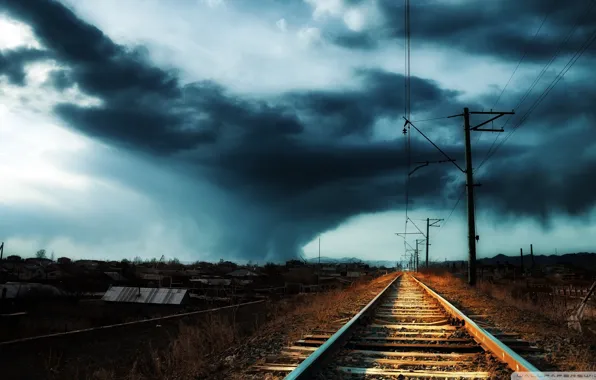 Picture road, village, railroad