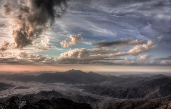 The sky, clouds, mountains