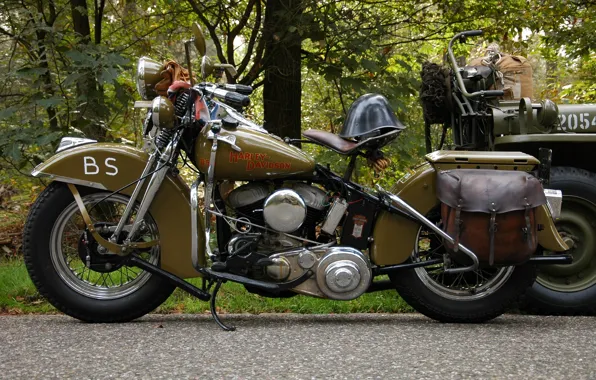 Picture road, motorcycle, helmet, military, Harley-Davidson, WLA