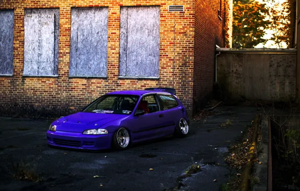 Purple, Honda Civic, civici, stance. Honda