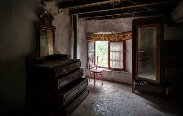 Room, window, chair, cabinets