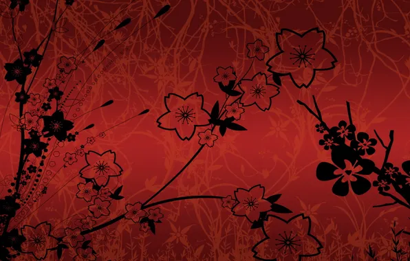 Flowers, art, Wallpaper, red, red wallpaper