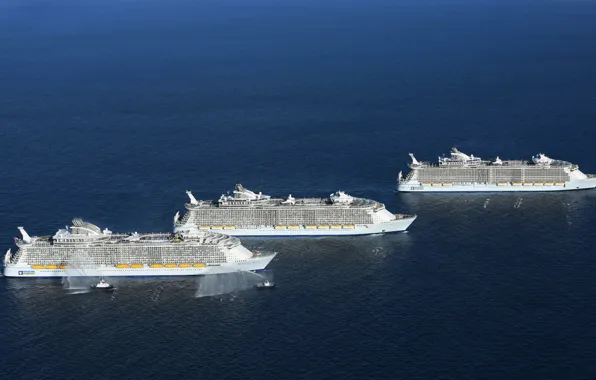 The ocean, Sea, Three, The ship, Oasis of the Seas, Royal Caribbean International, Tugs, Passenger …