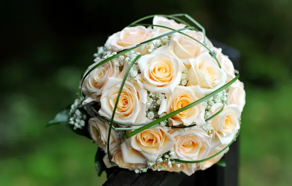 Picture flowers, roses, bouquet, yellow, buds, wedding