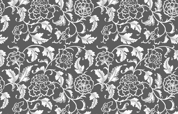 Picture flowers, retro, grey, background, pattern, vintage